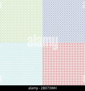 Guilloche patterns vector set for voucher, banknote, certificate and money texture. Watermark endless abstraction background colored illustration Stock Vector