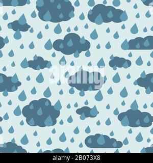 Vector rainy weather seamless pattern. Background with drops and clouds illustration Stock Vector