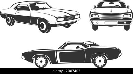 Classic retro muscle cars vector set. Sport retro speed machine illustration Stock Vector