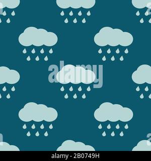 Vector clouds and rain weather seamless pattern. Background with raindrops illustration Stock Vector