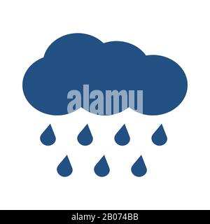 Blue vector cloud with falling rain isolated on white background. Illustration icon for weather Stock Vector