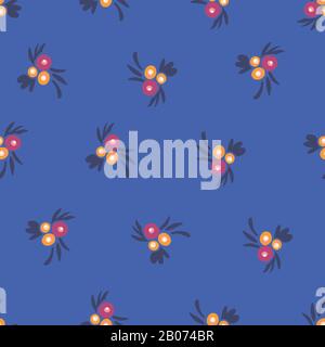 Flower bouquets seamless vector pattern. Pink orange yellow blue ditsy floral background. Repeat tile folk flowers. Hand drawn spring summer backdrop Stock Vector