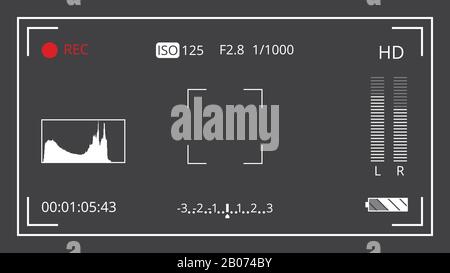 Photo camera recording screen vector illustration. Video screen and focus for photography Stock Vector