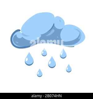 Blue vector cloud with falling rain isolated over white. Autumn rainy day illustration Stock Vector