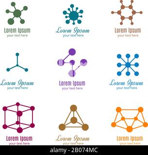Dna and molecule vector logos for tech, medicine, science, chemistry, biotechnology. Template of logotype for pharmaceutical company illustration Stock Vector