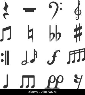 Music notes vector symbols set. Diez and flat musical signs illustration Stock Vector