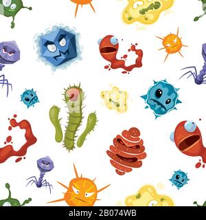 Virus and bacteria vector seamless pattern. Microorganism and strange bacterium and microbe illustration Stock Vector