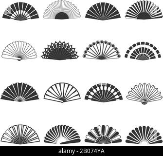 Hand fan vector icons. Oriental souvenir elegance, folding eastern accessory illustration Stock Vector