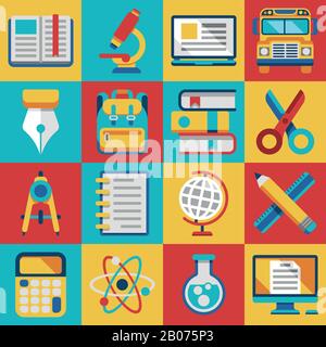 School and college education study teaching learning modern flat icons Stock Vector
