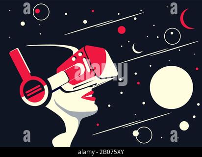 Woman using virtual reality glasses Stock Vector