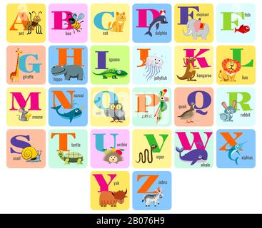 Kids full alphabeth with cartoon animals for education and learning ...