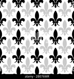 Vector fleur de lis seamless pattern in black and white color. Floral background illustration Stock Vector
