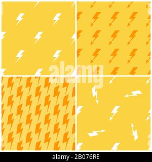 Lightnings vector yellow seamless patterns set. Background for storm weather illustration Stock Vector