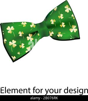 Realistic element for design. Green bow tie. Print for St. Patrick's Day. Clover or trefoil. Vector illustration isolated on a white background.. Stock Vector