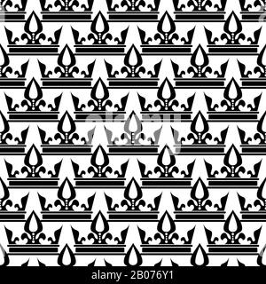 Vector crowns seamless pattern in black and white. Illustration of decoration creative Stock Vector