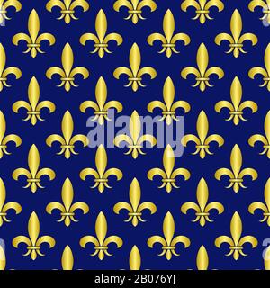 Golden fleur de lis royal lily vector seamless pattern. Vintage royal ornament illustration Stock Vector