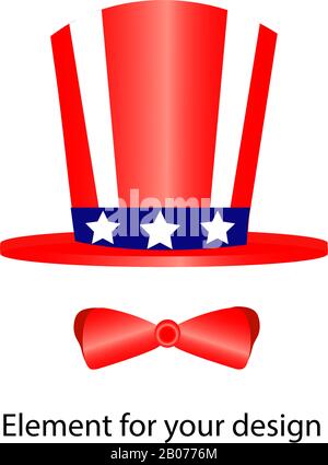 Hat top hat in red-blue colors with stars. The national flag of america. Independence Day of the United States of America. Vector illustration Stock Vector