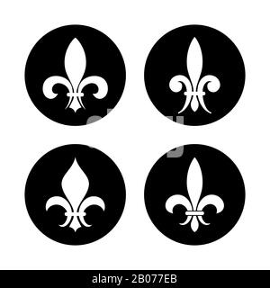 Fleur de lis vector set in black and white isolated in round form illustration Stock Vector