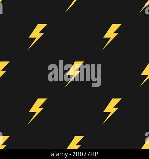Yellow lightnings isolated on black background. Vector seamless pattern Stock Vector