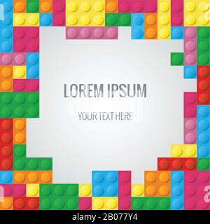 Abstract vector background with plastic blocks parts similar lego blocks. Frame from colored bricks game with space for text illustration Stock Vector