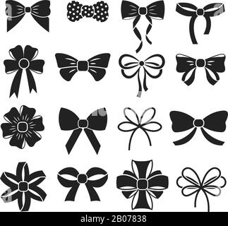 Holiday gift christmas bows vector set. Silhouette black ribbons knot for xmas gift illustration Stock Vector