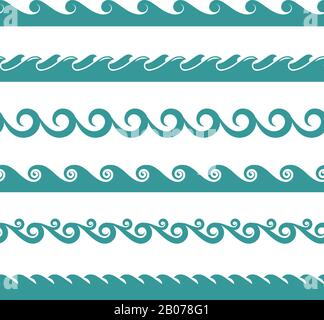 Blue ocean wave vector symbols isolated on white background. Sea water or flow river illustration Stock Vector