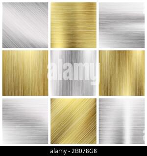 Metal vector textures set. Silver and gold metallic pattern illustration Stock Vector