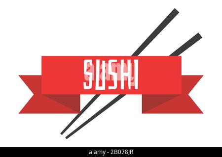 Japanese sushi menu vector illustration template. Chopsticks with red ribbon Stock Vector