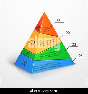 Layers hierarchy pyramid chart vector presentation infographic template. Color level with number illustration Stock Vector