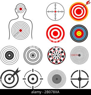 People, animals, dart, silhouette shooting target vector set. Goal and center aim, success concept illustration Stock Vector