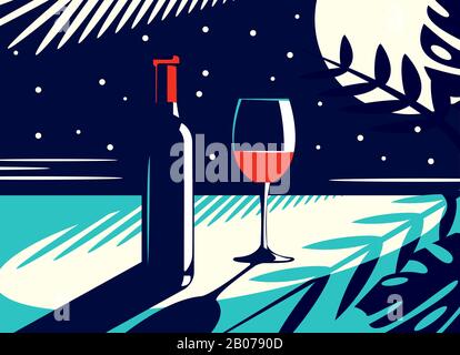 Illustration of a night view with a bottle  Stock Vector