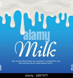 Dripping white yogurt, milk, cream seamless vector border. Sweet leaking drop of milk illustration Stock Vector