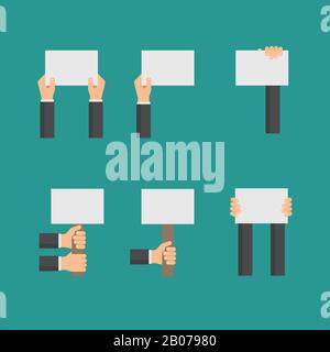 Vector flat business concept with hands holding empty signs or blank paper for message or advertisement illustration Stock Vector