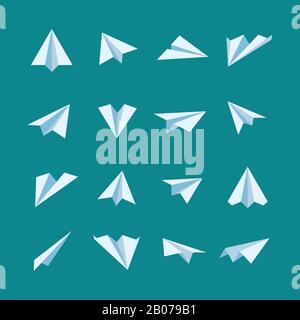 Paper planes flat vector icons set. Origami airplane and paper aircraft illustration Stock Vector