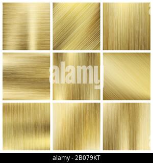 Gold texture vector set, shiny golden yellow plates. Surface shiny blank metallic illustration Stock Vector
