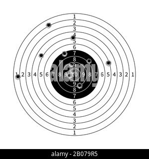 Gun target with bullet holes vector illustration. Success shot in aim Stock Vector