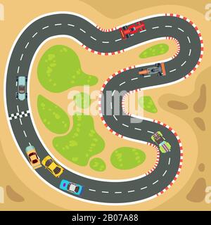 Race track for cars top view, circuit road cartoon background for game,  racetrack in outdoor natural location with green grass and rocks, asphalted  wa Stock Vector Image & Art - Alamy