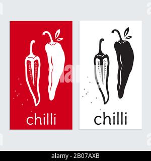Chilli pepper logo food icon. Spicy Restaurant Logo in Black and White Stock Vector