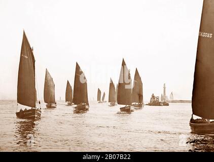 Herring boats off Aberdeen, Scotland, Victorian period Stock Photo