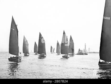 Herring boats off Aberdeen, Scotland, Victorian period Stock Photo