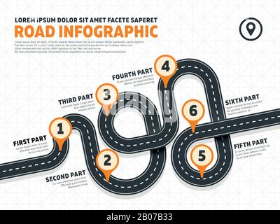 Infographics vector template with road map using pointers. Top view ...