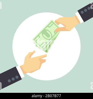 Hand giving money. Donation, charity, payment vector concept. Corruption and donate concept, help cash illustration Stock Vector
