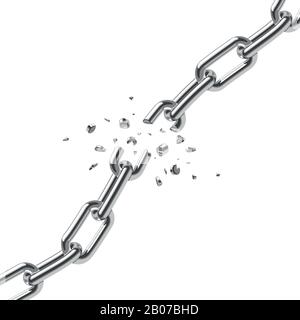 Broken steel chain links freedom vector concept. Disruption strong steel illustration Stock Vector