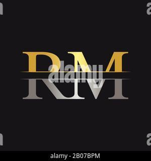 Abstract Letter RM Logo Design Vector Template. Creative Gold and Silver Colors RM Letter Logo Design Stock Vector