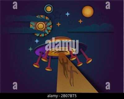 UFO or alien spacecraft flying in space Stock Vector