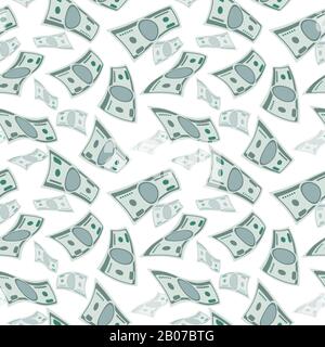 Money wind stream, paper cash tornado finance concept. seamless flying dollars background. Falling financial jackpot, stream illustration Stock Vector