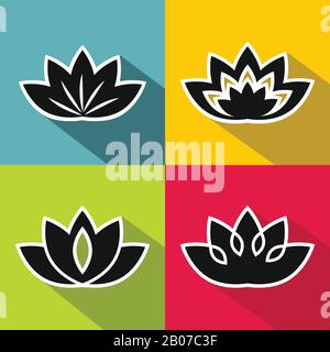 Black flowers with white stroke on black background. Logo for spa salon. Vector illustration Stock Vector