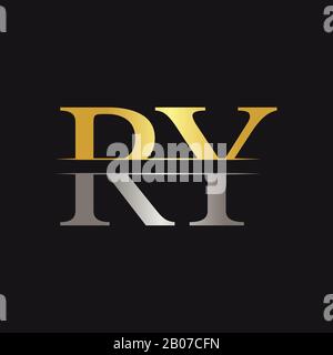 Abstract Letter RY Logo Design Vector Template. Creative Gold and Silver Colors RY Letter Logo Design Stock Vector