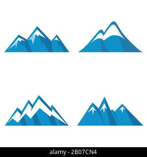 Blue mountain icons on white background. Set of ice mountains. Vector illustration Stock Vector