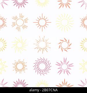 Suns in the sky seamless pattern. Sunny weather background. Vector illustration Stock Vector